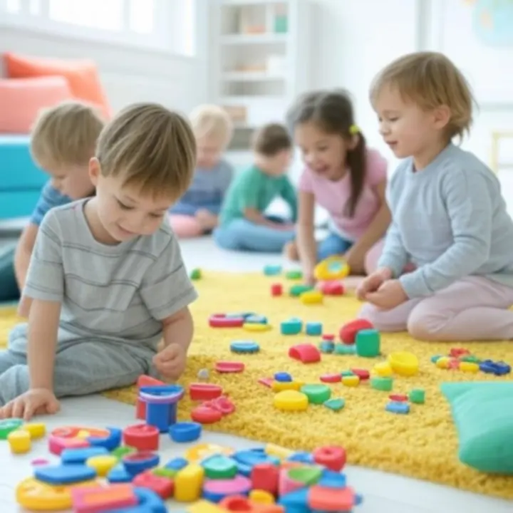 Boldog gyermekek játék közben a Kid Motion Store minőségi játékaival