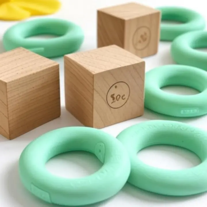 Természetes, nem mérgező fa játékanyagok és textíliák közelről