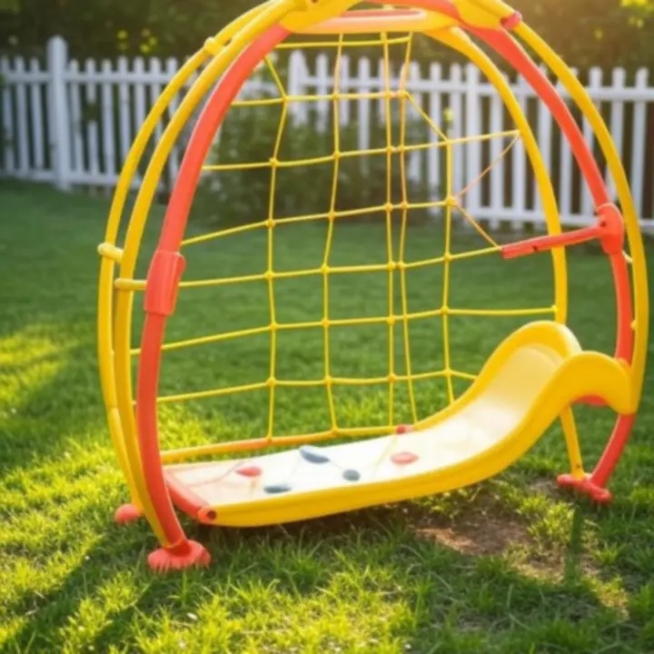 Kültéri kaland felszerelések mászó szerkezetek és futóbiciklik zöld környezetben