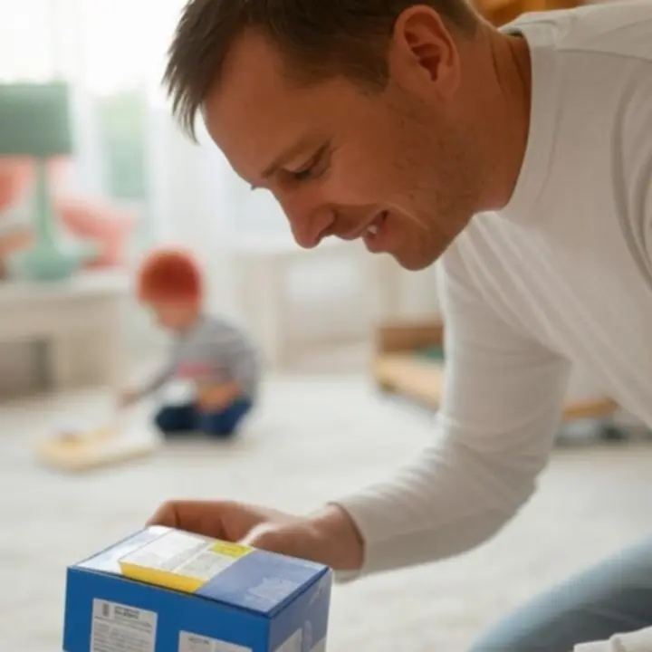 Szülő ellenőrzi a játék korosztály címkéjét a biztonságos választás érdekében